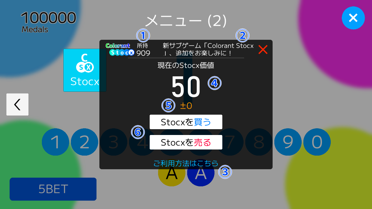 Colorant Stocxのメイン画面各部